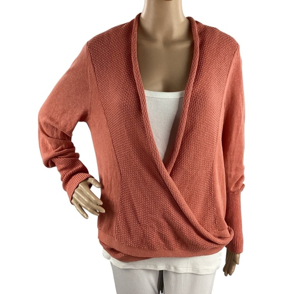 Moth Coral Open Front Drape Cardigan Sweater Linen Cotton Blend M - Picture 1 of 7